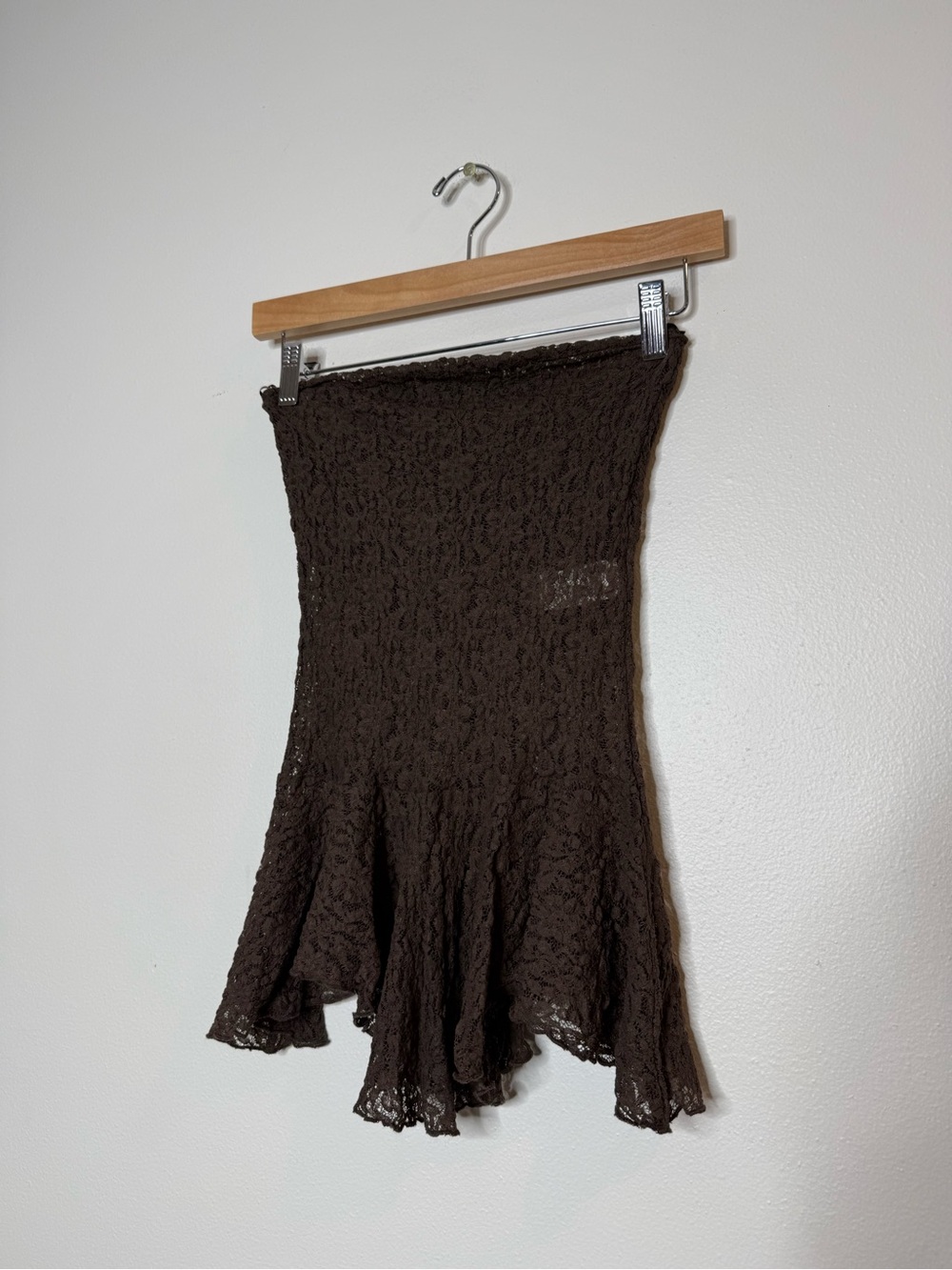 Zara Sheer Lace Scarf Hem Whimsy Fairycore Whimsical Peplum Tube Top Brown - Picture 2 of 7